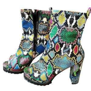 Pazzle Natalie Multicolor Snake Print High Heels Open Toe Boots Women Size 8.5